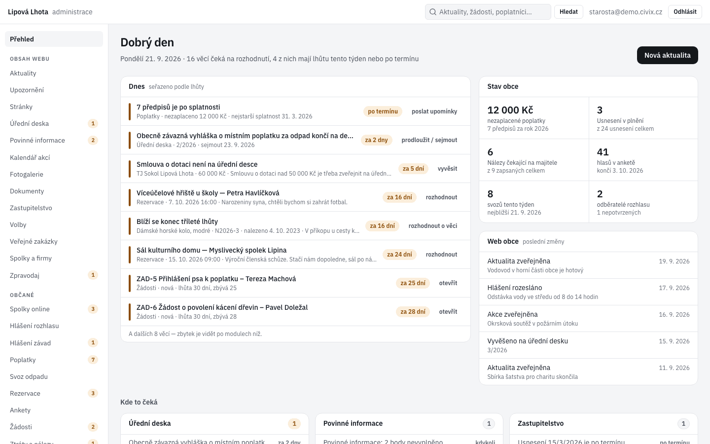 Administrace obce: fronta „Dnes“ s tím, co má úřad rozhodnout