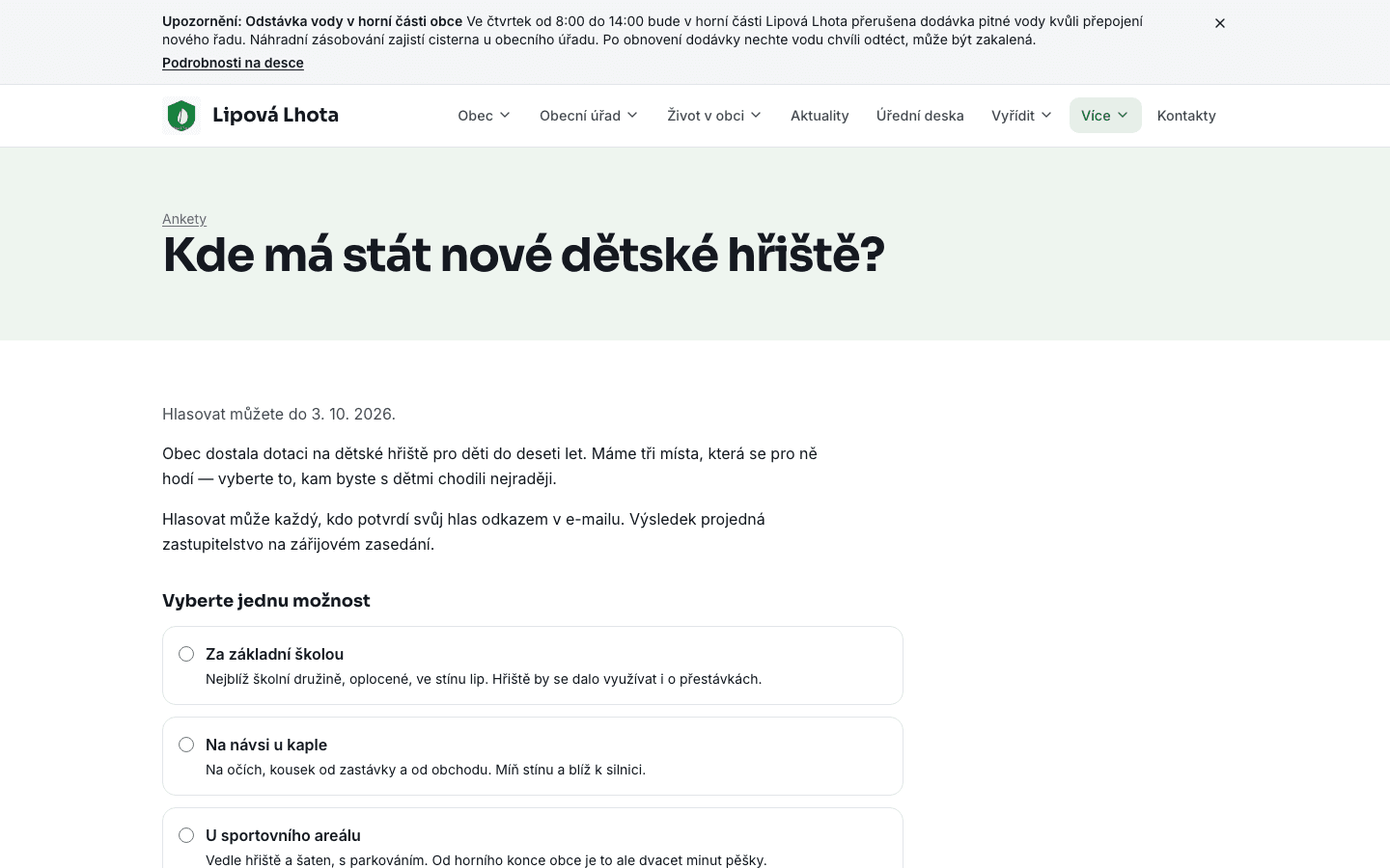 Ankety a participace v ukázkové obci Lipová Lhota