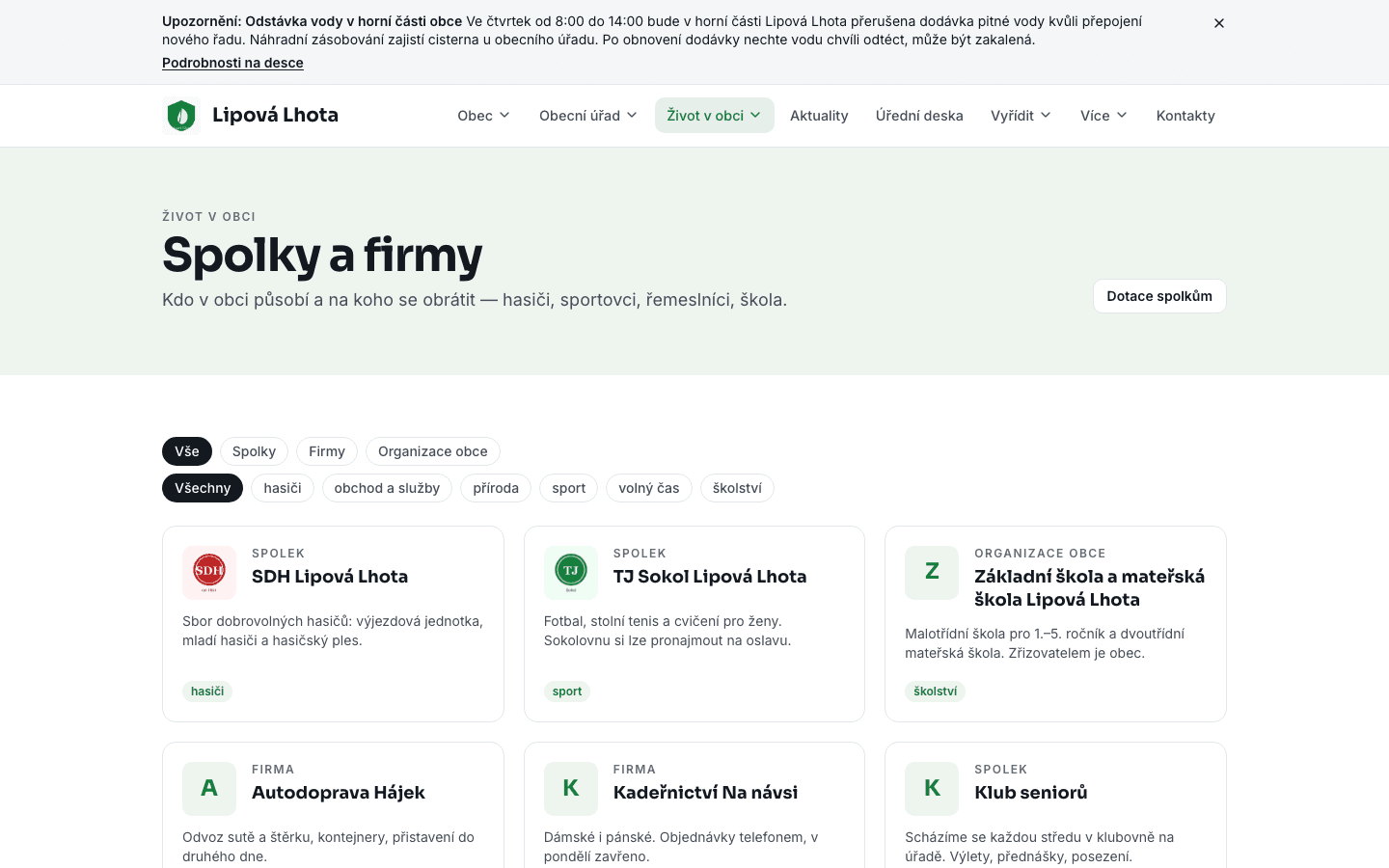 Spolky a firmy v ukázkové obci Lipová Lhota