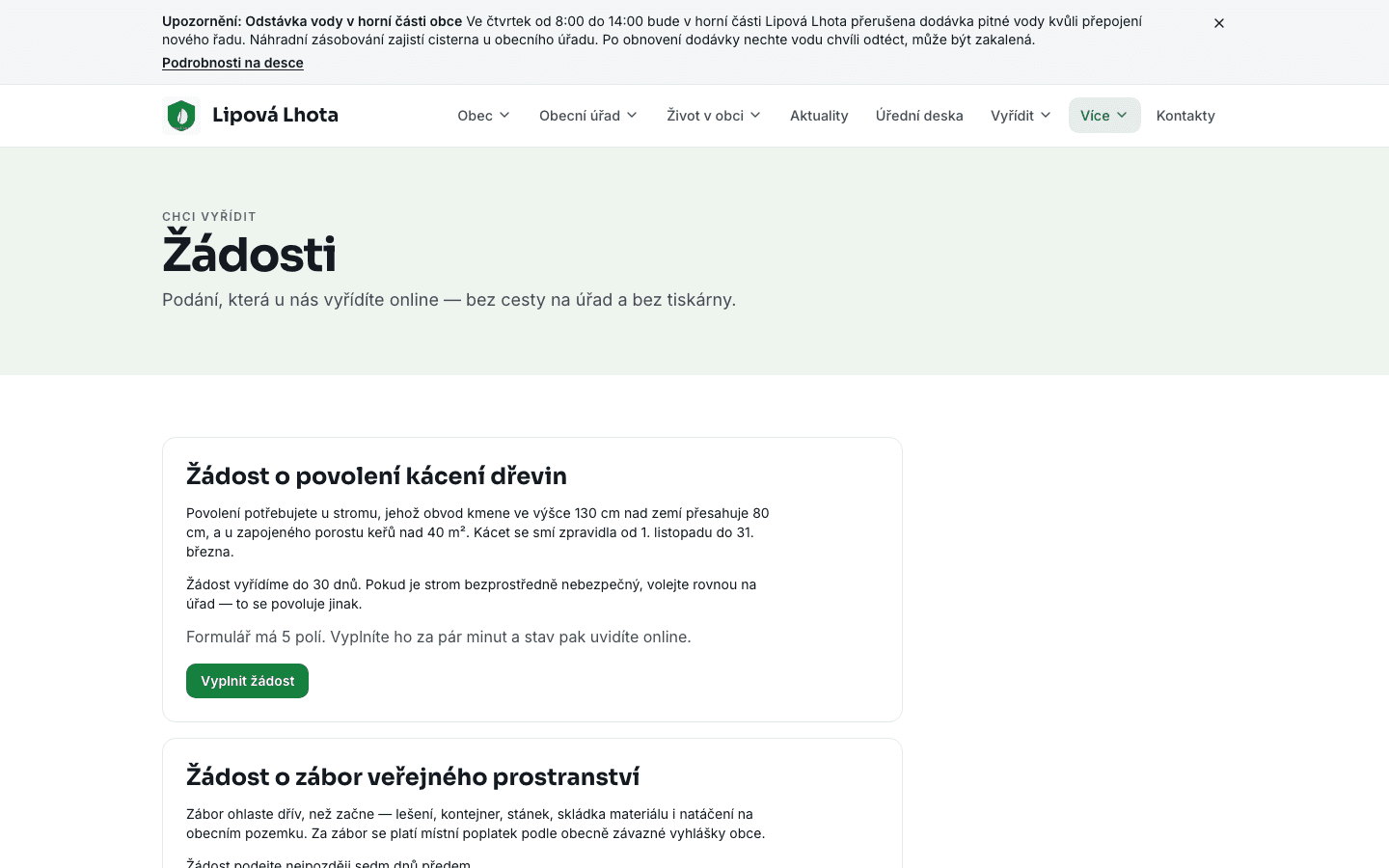 Online žádosti v ukázkové obci Lipová Lhota